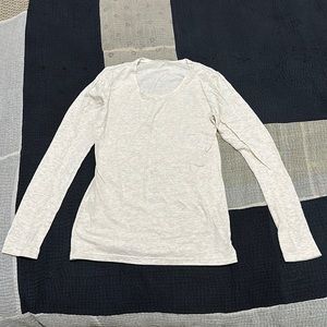 MUJI cream & gray cotton long sleeved tee